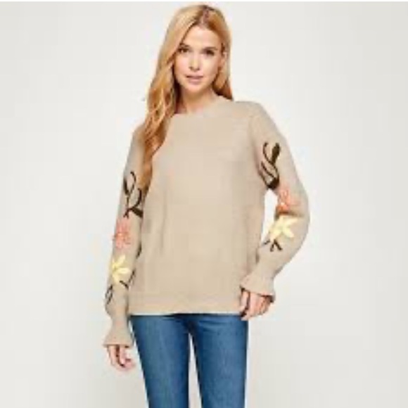 See and Be Seen Sweater Women’s M Black Floral Vine Embroidered Sleeve Pullover - Picture 1 of 12